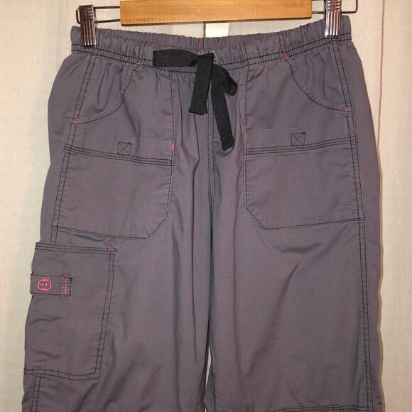wonder wink SP Gray Pink Cargo Style Drawstring Scrub Pants - Picture 3 of 13